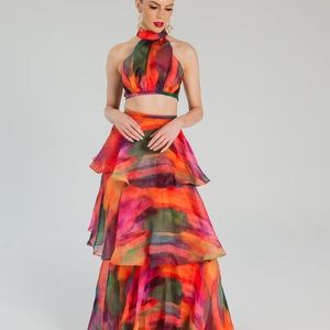 Multicolor Skirt Set - Aquarelle Print | Multi-Color Two-Piece